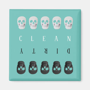 Skulls Clean Dirty Blauwgroen Green Dishwasmachine Magneet