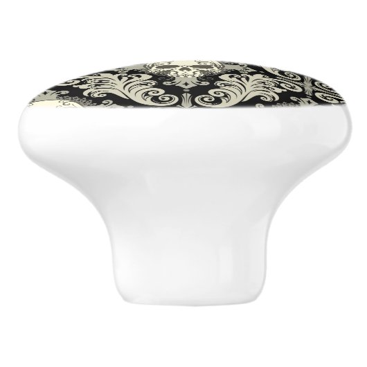Skulls & Crosses Black en Cream Damask Pattern Keramische Knop (Zijkant)