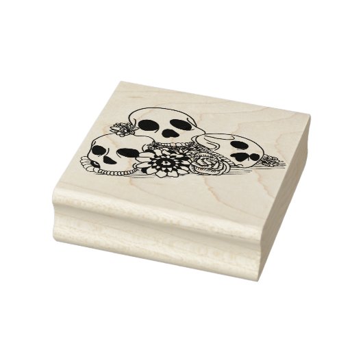 skulls en bloemen dag van de dode kunstrubberstam 	rubberstempel (Stempel)