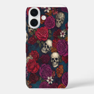 Skulls en Flowers iPhone 16 Hoesje