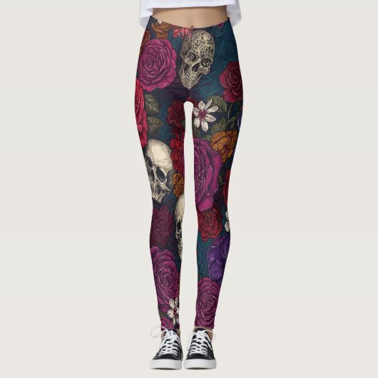 Skulls en Flowers Leggings (Voorkant)