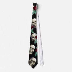 Skulls en Flowers Stropdas