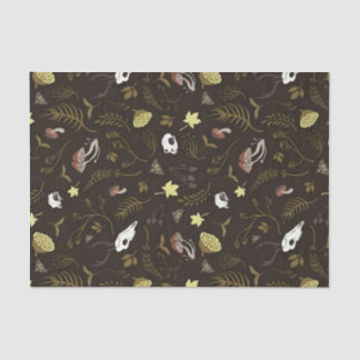 Skulls en fungi op een donkerbruine/roodachtige ac tissuepapier