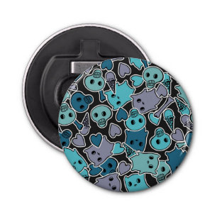 Skulls en harten op zwarte achtergrond 2 button flesopener