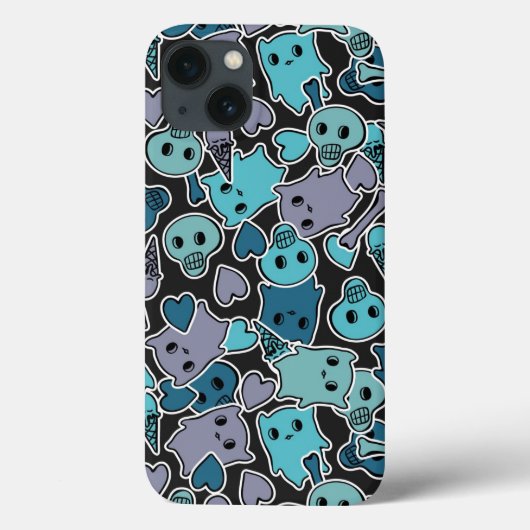 Skulls en harten op zwarte achtergrond 2 Case-Mate iPhone case (Achterkant)