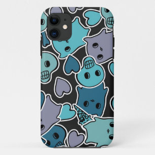 Skulls en harten op zwarte achtergrond 2 iPhone 11 hoesje