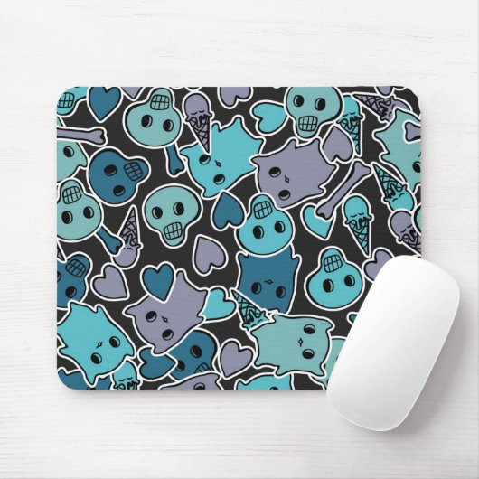 Skulls en harten op zwarte achtergrond 2 muismat (Met muis)