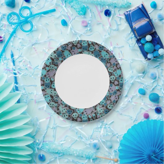 Skulls en harten op zwarte achtergrond 2 papieren bordje (Feest)