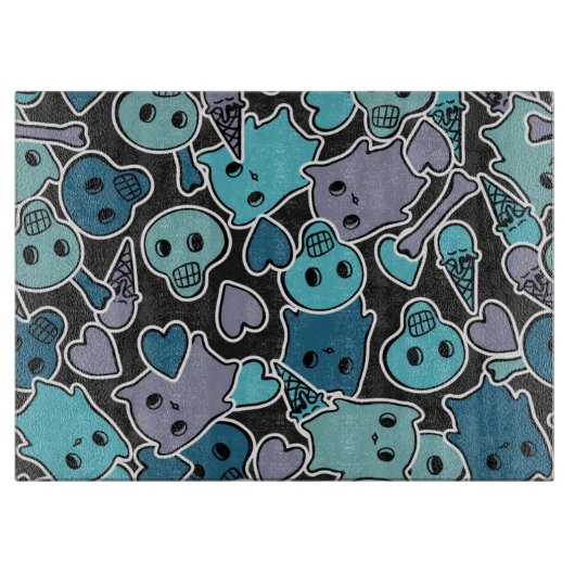 Skulls en harten op zwarte achtergrond 2 snijplank (Voorkant)