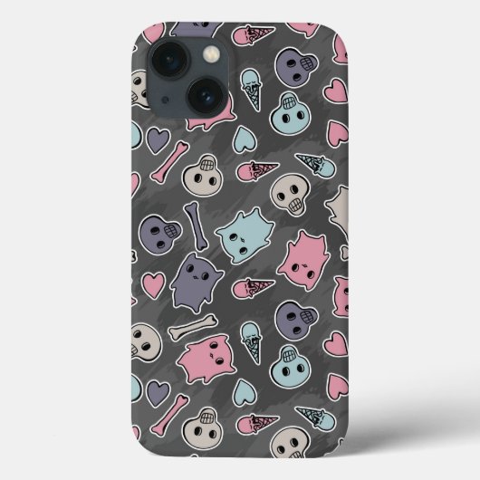 Skulls en harten op zwarte achtergrond Case-Mate iPhone case (Achterkant)