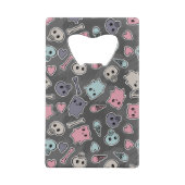 Skulls en harten op zwarte achtergrond kredietkaart flessenopener (Achterkant)