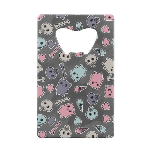 Skulls en harten op zwarte achtergrond kredietkaart flessenopener (Achterkant)