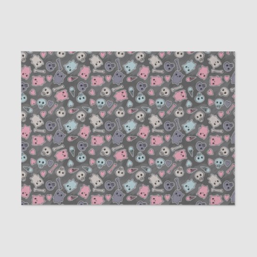 Skulls en harten op zwarte achtergrond tissuepapier (Voorkant)