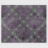 Skulls en Paarse Damask op Grey Cadeaupapier (Vlak)