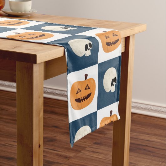 Skulls en pompoenen medium tafelloper (Voorbeeld)