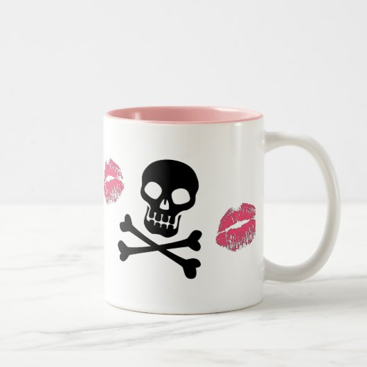Skulls en roze Kisses Tweekleurige Koffiemok (Rechts)