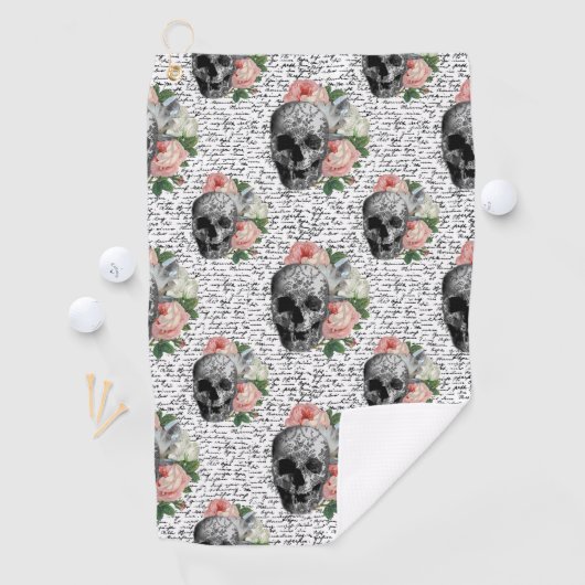 Skulls en roze rozen golfhanddoek (Insitu)