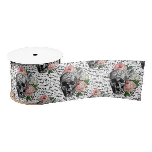 Skulls en roze rozen lint (Spoel)