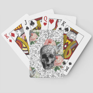 Skulls en roze rozen pokerkaarten
