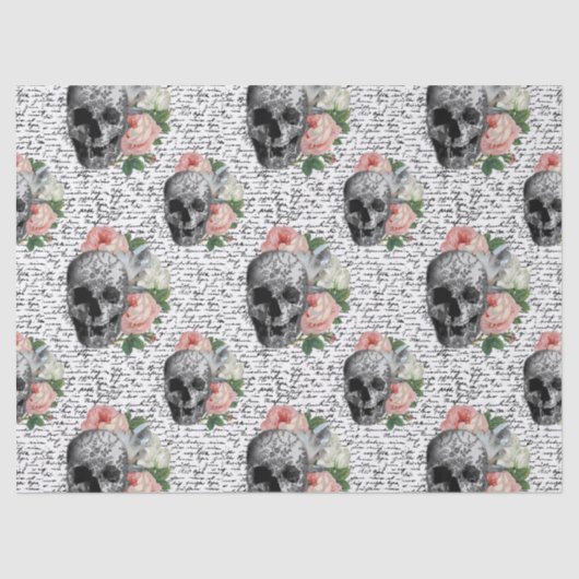 Skulls en roze rozen tissuepapier (Voorkant)