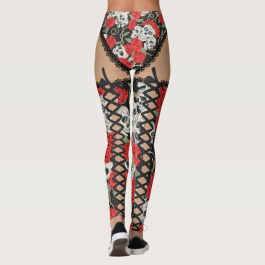 Skulls en Rozen (Lace Up) Leggings (Achterkant)