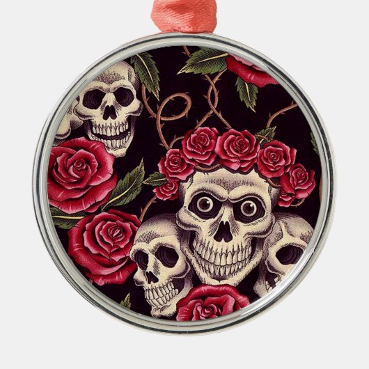 Skulls en Rozen Metalen Ornament (Voorkant)
