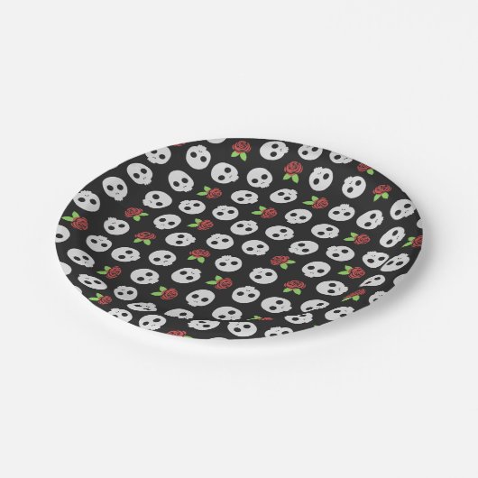 Skulls en Rozen Papieren Bordje (Gekanteld)