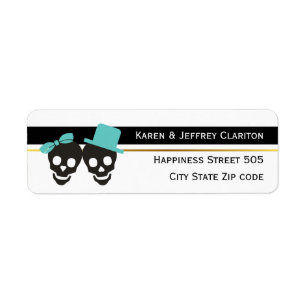 Skulls en strepen aqua Halloween bruiloft Etiket