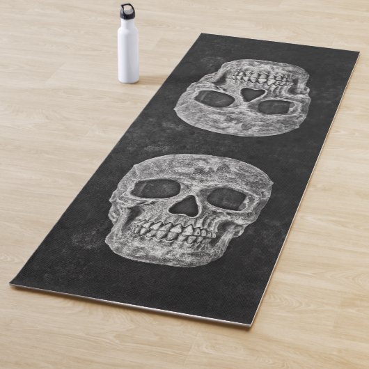 Skulls gothic Old Grunge Black and White Texture Yogamat (In situ)