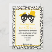 Skulls Halloween gele zwarte bruiloft uitnodiging (Voorkant)