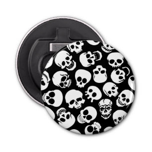 Skulls in Black Background Pattern Button Flesopener