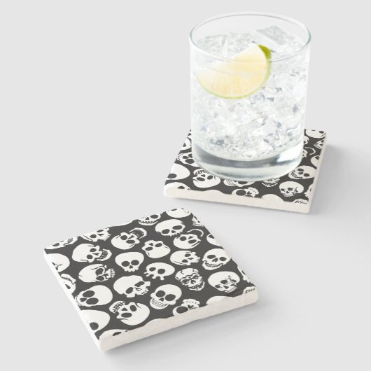 Skulls in Black Background Pattern Stenen Onderzetter (Zijkant)