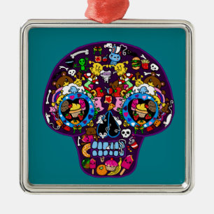 SKULLS - Kawaii Doodle Sugar Art van LeahG Metalen Ornament