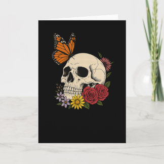 Skulls Monarch Butterfly Flowers Halloween Men Wom Kaart