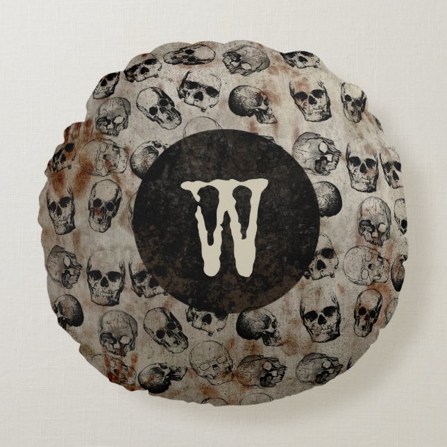  Skulls Monogram met verdringingsproblemen Rond Kussen (Voorkant)