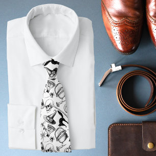 Skulls Pumpkins Broomsticks Bats Halloween Stropdas