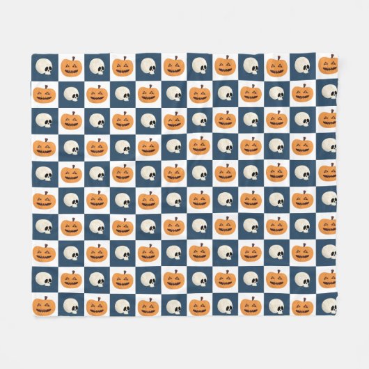 Skulls & Pumpkins Checks Fleece Deken (Voorkant (Horizontaal))