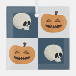Skulls & Pumpkins Checks Glas Ornament