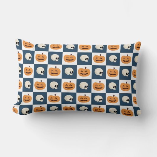 Skulls & Pumpkins Checks Kussen (Voorkant)