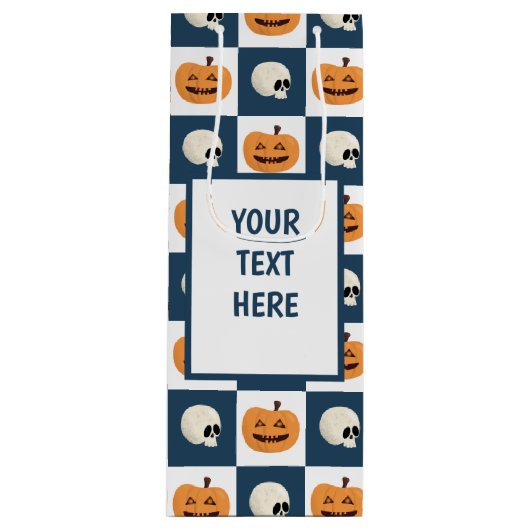 Skulls & Pumpkins Checks Wijn Cadeautas (Voorkant)