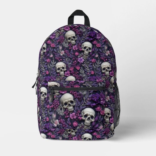 Skulls & Purple Flowers Rugzak (Voorkant)