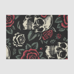 Skulls & Red Roses Gotische bloemen Tissuepapier