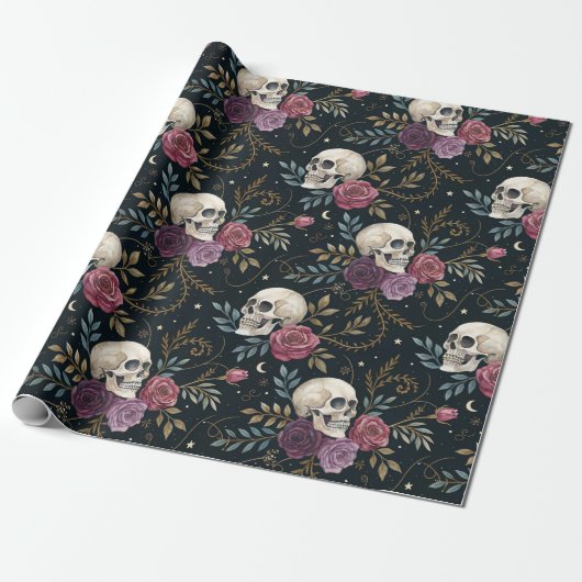 Skulls & Roses Wrapping Paper Cadeaupapier (Uitgerold)