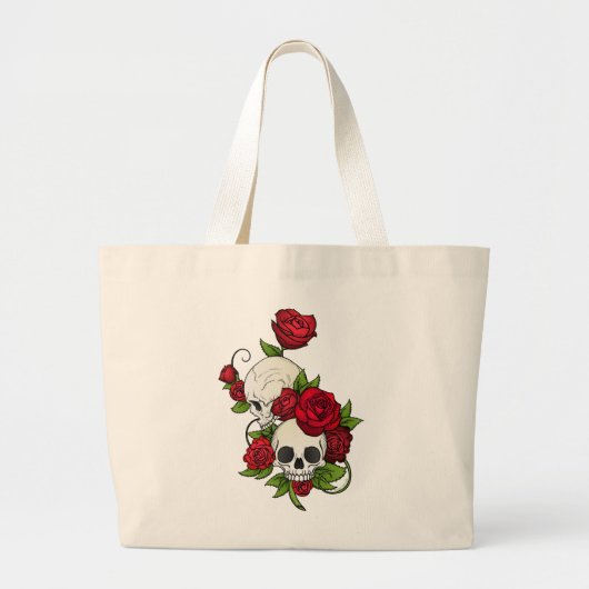 Skulls Rozen Día de Muertos Grote Tote Bag (Voorkant)