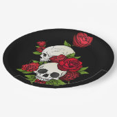 Skulls Rozen Día de Muertos Papieren Bordje (Gekanteld)