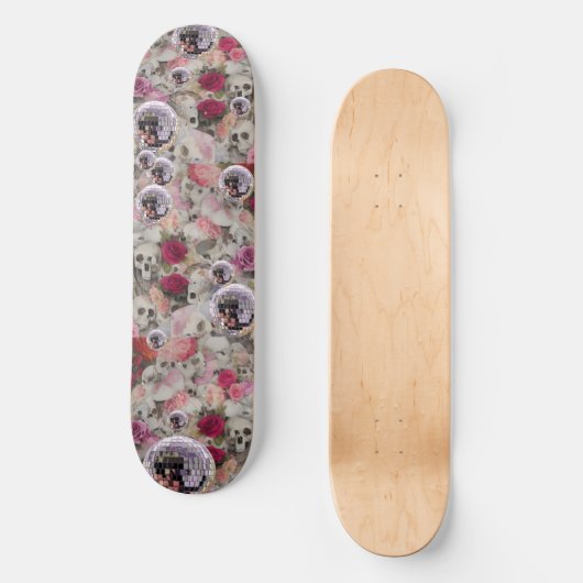 Skulls Rozen en Pink Disco Balls Skateboard (Voorkant)