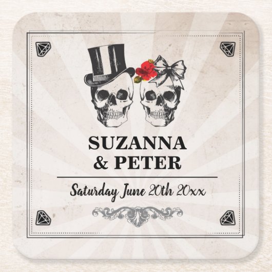 Skulls Rustic Rozen Onderzetters Wedding Skull Par (Voorkant)