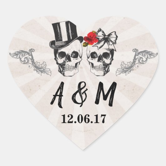 Skulls Rustieke  Scroll Rozen Stickers Labels (Voorkant)