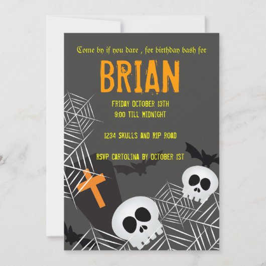 Skulls spinwebben en rip hallowen verjaardagsfeest kaart (Voorkant)