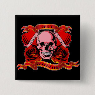 Skulls Valentijn Vierkante Button 5,1 Cm